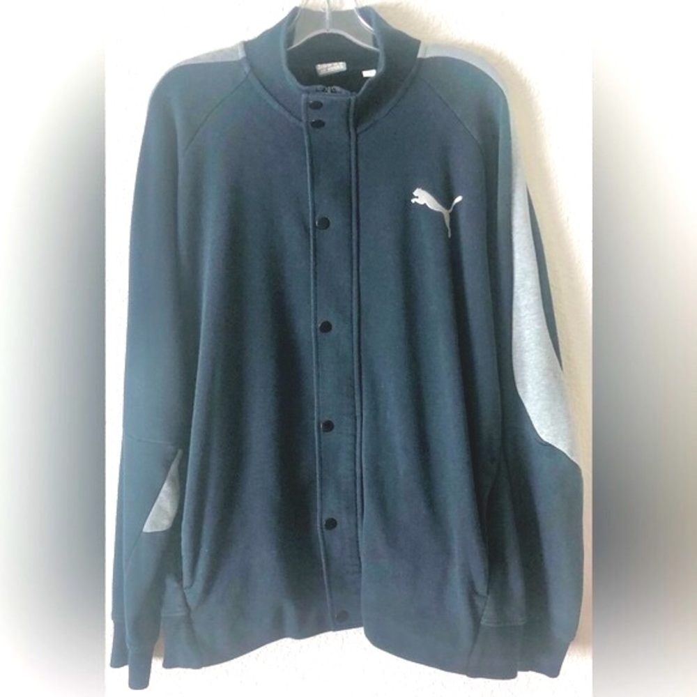 Puma Style 592164 Men’s Track Jacket Color Block in Teal Grey Cotton Knit Sz. XL